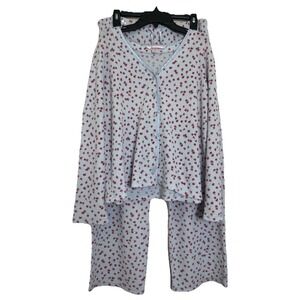 Vintage Victoria's Secret Waffle Knit Pajama Set Light Blue Floral Size Large‎